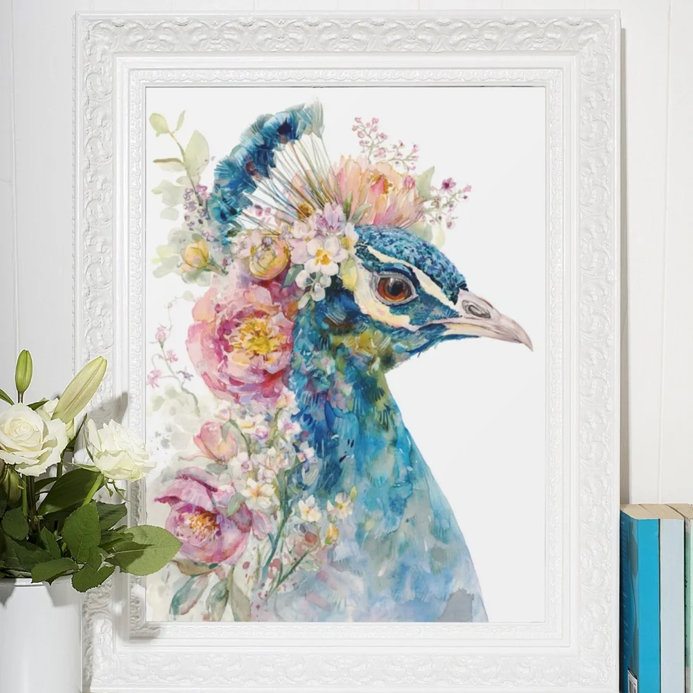 Watercolor Floral Peacock Wall Art Illustration Print Poster Card Unframed - Picture 7 of 9